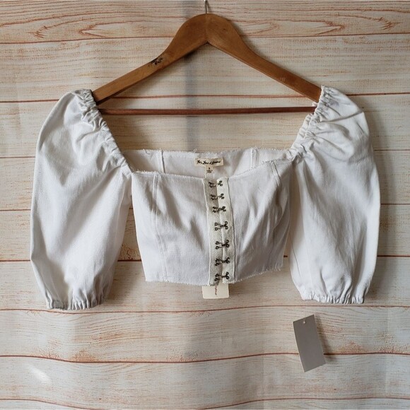For Love And Lemons Cropped Cotton/Spandex Cropped Top Blouse Women's Small - Picture 1 of 10